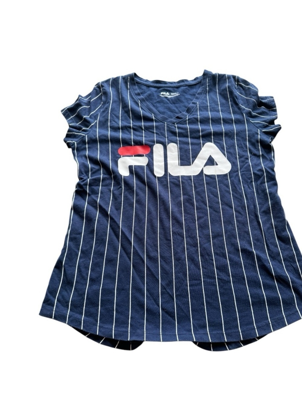 y2k 2000s blue and white logo fila shirt